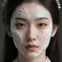intricate highly detailed face portrait of asian - european woman, light white water vines on her face, intricate, cgsociety, unreal engine, octane render, sharp focus, smooth, volumetric lighting, cinematic composition, artstation