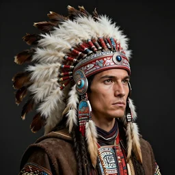 native american warrior, headdress, thin, handsome, intricate, masterpiece, dramatic lighting, semi-realistic, sharp, digital art, art by greg rutkowski and valentina remenar