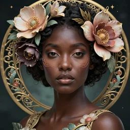Hyperrealistic beautiful sexy ethereal national geographic dark skinned girl portrait, art nouveau, fantasy, intricate flower designs, elegant, highly detailed, sharp focus, art by Artgerm and Greg Rutkowski and WLOP