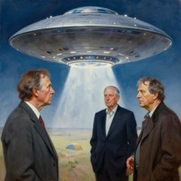 oil painting of paranormal, ufo, spiritual experiencer, charles abel corwin, frank lloyd wright, don ivan punchatz, highly detailed, hyper realism, sharp focus, spirituality
