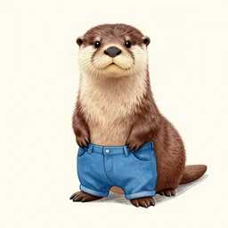 A drawing of an otter wearing pants.