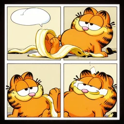 charles manson slipping on a banana peel, 3 panel garfield comic strip by jim davis