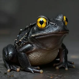black frog with deep big yellow eyes, deep focus, d & d, fantasy, intricate, elegant, highly detailed, digital painting, artstation, concept art, matte, sharp focus, illustration, hearthstone, art by tiger tiger tiger