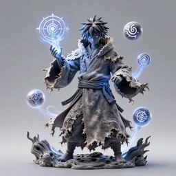 A necromancer pulsing with necrotic energy, Art by Koyoharu Gotouge, power auras, sigils, tattered cloth robes, substance 3d painter, PBR textures, Physical based rendering, cinematic, hyper realism, high detail, octane render, unreal engine, 8k, Vibrant colors, Smooth gradients, High contrast, depth of field, aperture f2.8