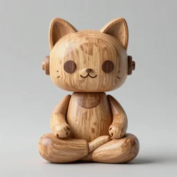 ultra photorealistic detailed a wooden sculpture wooden art toys wooden on eet very cute robot wooden with cat ears zen meditation-H 768