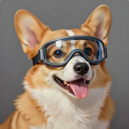 a painting of a happy corgi wearing a cyberpunk augmented reality visor by artgerm, highly detailed digital art
