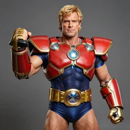 realistic he - man cosplay, holding the power of grayskull, award winning photo, hd, high detailed