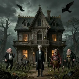 house lovecraft and his creations by hieronymus bosch hr giger brian froud gustave dore greg rutkowaki beeple cinematic 4 k mood lighting