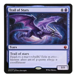 side view of a purple cosmic dragon flying over a galaxy, acrylic by seb mckinnon, mtg, trail of stars