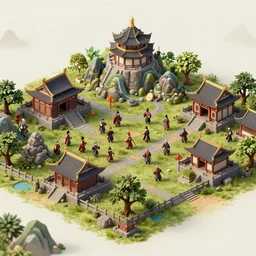 chinese landscape, clash of clans artstyle, 3 d render,