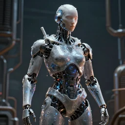 hyperrealistic liquified human sculpture, cinematic hq character, holographycs machine learning deep web, post - apocalyptic industrial robot, 8 k render cinema 4 d super resolution photo, moovie frame hd 8 k, upscale detailed photo, 3 d art, hyperrealism, volumetric light and texture artstation