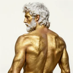 painted back portrait of rugged zeus greek god by greg rutkowski craig mullins artgerm alphonse mucha, messy patches gold body paint, white hair handsome muscular upper body mature flowing robe [ ancient greek motifs ] background fantasy intricate elegant detailed digital painting concept art artstation sharp focus illustration