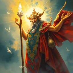 the god of light. highly detailed, digital painting, watercolor, soviet realism, engraving, artstation, concept art, smooth, sharp focus, vivid grunge, manga, illustration, unreal engine 5, 8 k, art by bilibin and kilian eng and malevich and mucha