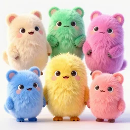 concept sheet of cute colorful 3 d family fluffy animal characters for kids style by pixar, big eyes, simple smooth shapes and forms, reflective like candy, masterpiece, intricate concept art, 8 k, artstation