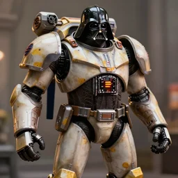huge power armor with servos from fallout in the style of star wars stormtrooper, realism, depth of field, focus on darth vader,