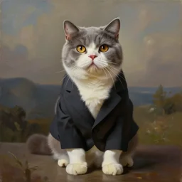 painting of a british shorthair cat in a suit