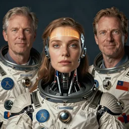 woman cyborg, led display on forehead, mimmo rotella, alan bean, john chamberlain, peter kemp