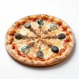 photo of pizza made of dirt, glass and stones