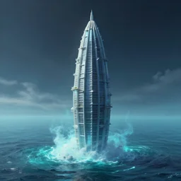 the antitower, upside - down tower over the aetherial sea, digital art by paul chadeisson, trending on artstation, photoshop, concept art, high resolution