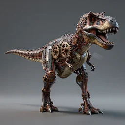 a T-Rex made out of wires and rusty gears, full-body angle, ultra detailed, advanced digital paint, 8k