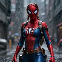 Lara croft as spiderwoman, heavy rain ,dramatic, intricate, highly detailed, concept art, smooth, sharp focus, illustration, Unreal Engine 5, 8K