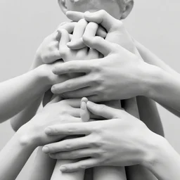 a black and white photo of a stack of hands, a surrealist sculpture by christian w. staudinger, behance, stuckism, multiple exposure, surrealist, poster art