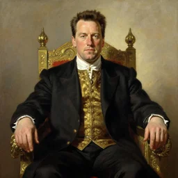 king arnold schwarzenegger on a throne , oil painting portrait by rembrandt