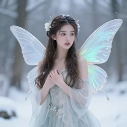 a beautiful winter fairy, fantasy, realism, pretty, trending on artstation
