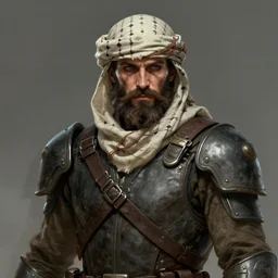 portrait of handsome, haunted, brown - bearded far - future resistance fighter wearing armored shoulder and gauntlet and shemagh, concept art by greg rutkowski, beksinski, deak ferrand, anato finnstark, and rembrandt