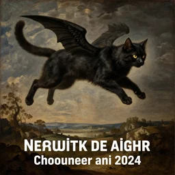 renaissance painting of a sinister flying cat