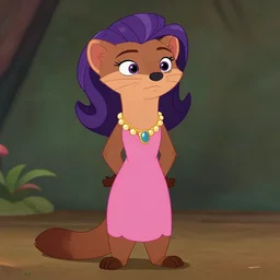 female marten character : wearing jewelry and pink dress and modern hairstyle : head torso legs feet : lorax movie : deviantart : cel shading