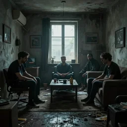 male cyberpunk in a dingy apartment, grime, grunge, by ismail inceoglu dragan bibin hans thoma greg rutkowski alexandros pyromallis