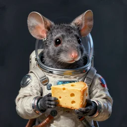 a portrait of an anthropomorphic cyberpunk mouse wearing a spacesuit, holding moon cheese, cyberpunk!, fantasy, elegant, digital painting, artstation, concept art, matte, sharp focus, illustration, art by josan gonzalez