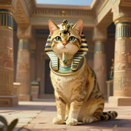 digital painting of an egyptian emperor cat in an egyptian temple, trending on artstation