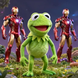 kermit the frog as iron man, avengers endgame, landscape, infinity gauntlet, snap, dramatic lighting, film still