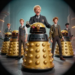 The 12th doctor who laughing with a Dalek, Darek Zabrocki, Karlkka, Jayison Devadas, Phuoc Quan, trending on Artstation, 8K, ultra wide angle, pincushion lens effect