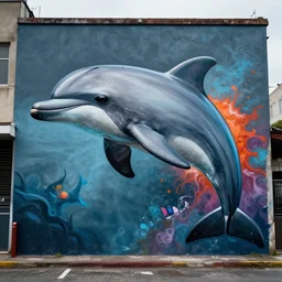 robot dolphin mural graffiti by lee, cinematic,