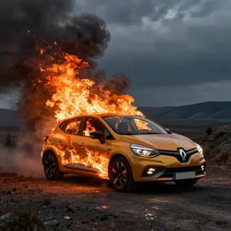 a renault clio on fire