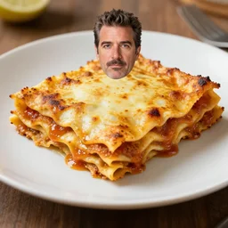 anthropomorphic lasagna that looks like guy fieri
