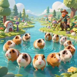 ultra realistic cute guineapigs everywhere, under waterland, by simon stalenhag, frank frazetta, greg rutkowski, beeple, yoko taro, christian macnevin, wlop and krenz cushart, epic fantasy character art, volumetric outdoor lighting, midday, high fantasy, cgsociety, cheerful colours, full length, exquisite detail, post - processing, masterpiece, cinematic