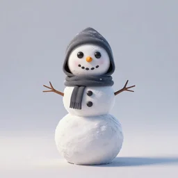 hooded snowman come to life, stylized pixar-style 3d render, full body, standing, isolated on a pure white background, centered, whole figure in frame, sharp focus, studio lighting