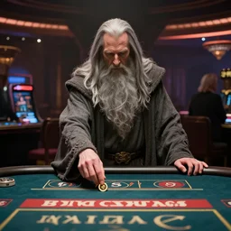 film still of gandalf gambling in a casino in new star wars movie, 8 k