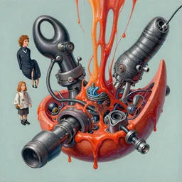mechanical mitosis, chiaroscuro!!, solarpunk, postminimalism, floating, cables, oily ooze, hyperrealism, surrealism, realistic shaded lighting, vibrant, by greg rutkowski and zdzisław beksinski and ilya kuvshinov and magali villeneuve