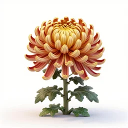 chrysanthemum, stylized pixar-style 3d render, full body, isolated on a pure white background, centered, entire subject in frame, sharp focus, soft studio lighting