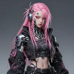pink cyberunk robot girl with x face tattoo, pink dread hair, wearing cyberpunk intricate streetwear, beautiful, detailed portrait, intricate complexity, ilya kuvshinov, cell shaded, 4 k, concept art, by wlop, ilya kuvshinov, greg rutkowski
