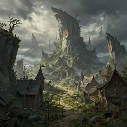 beautiful matte painting of a fantasy village by weta workshop 4 k, cinematic dramatic atmosphere, dramatic lighting