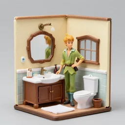 miniature diorama of peter pan's bathroom