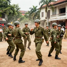 vietnam war, rave photos, army soldiers dancing, masterpiece, hdr, very very detailed, high quality photos, epic composition, masterworks