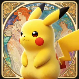 close up profile of a pikachu, colourful, elegant, kaiju, alphonse mucha, rhads, ross tran, artstation, artgem, octane render, 1 6 k
