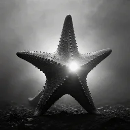 light coming out of a bull - like kaiju starfish monster, korean film noir, fog, 4 k, video compression, video glitch, monochrome, orson welles